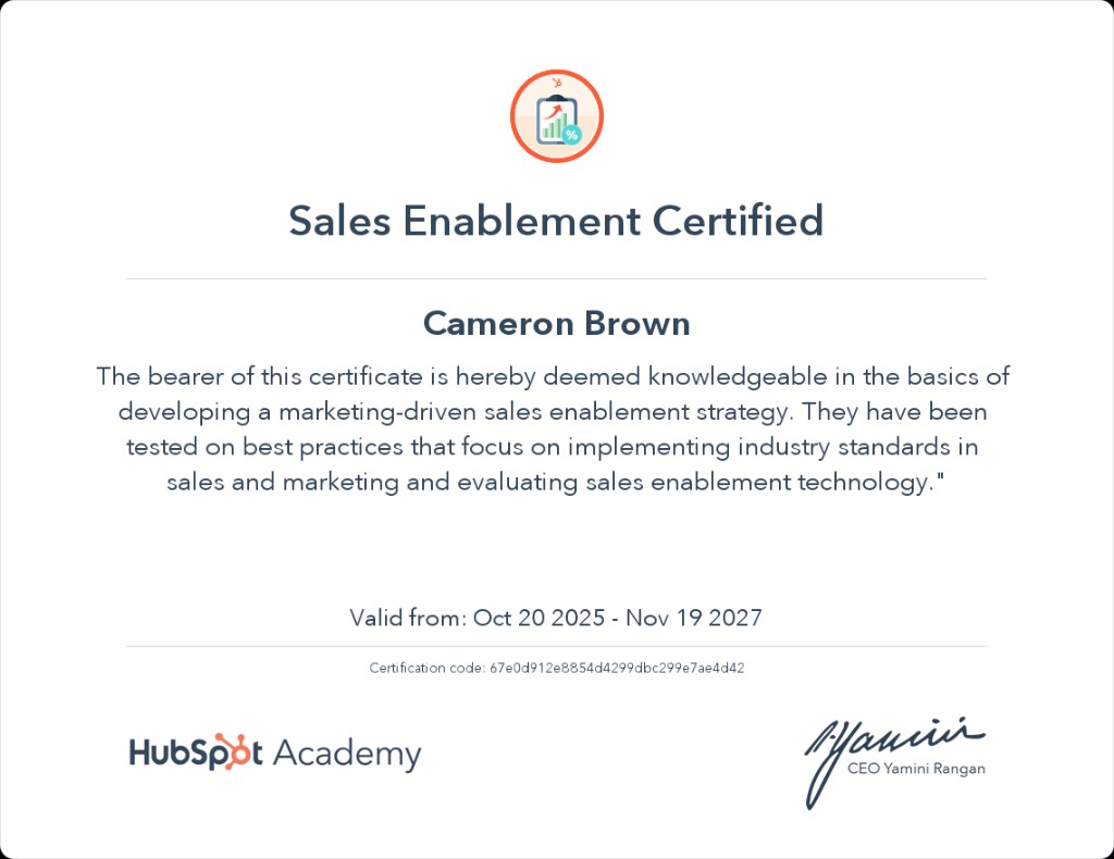 Sales Enablement Certified — HubSpot Academy